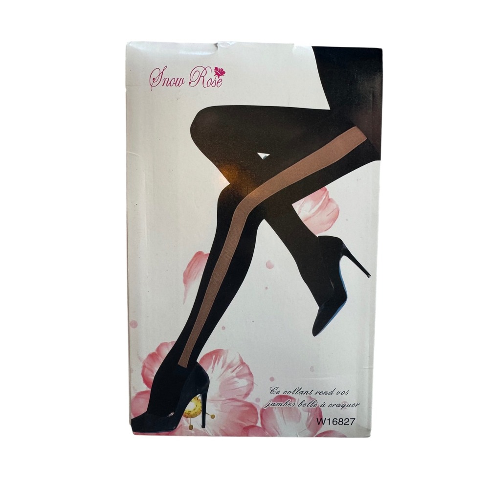 Snow Rose Womens Black Tights Sheer Side Stripe Hosiery